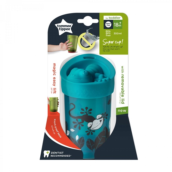 Cana cu capac No Knock Large, +18 luni, 300 ml, Soparla Verde, Tommee Tippee