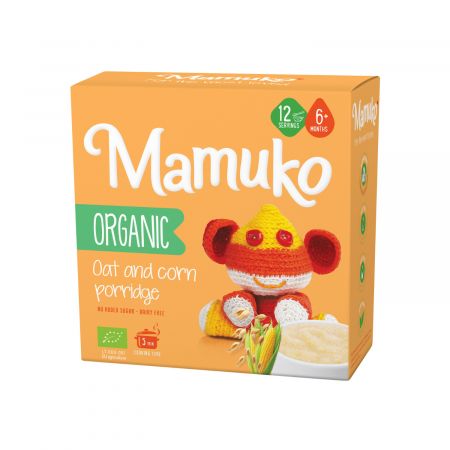 MAMUKO PORRIDGE DIN 2 CEREALE OVAZ SI PORUMB BIO FARA ZAHAR 6+ LUNI 200G BIO*                                              