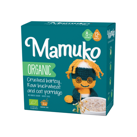 MAMUKO PORRIDGE DIN 3 CEREALE CU FULGI DE OVAZ, HRISCA SI ORZ BIO FARA ZAHAR 12+ LUNI 200G BIO*