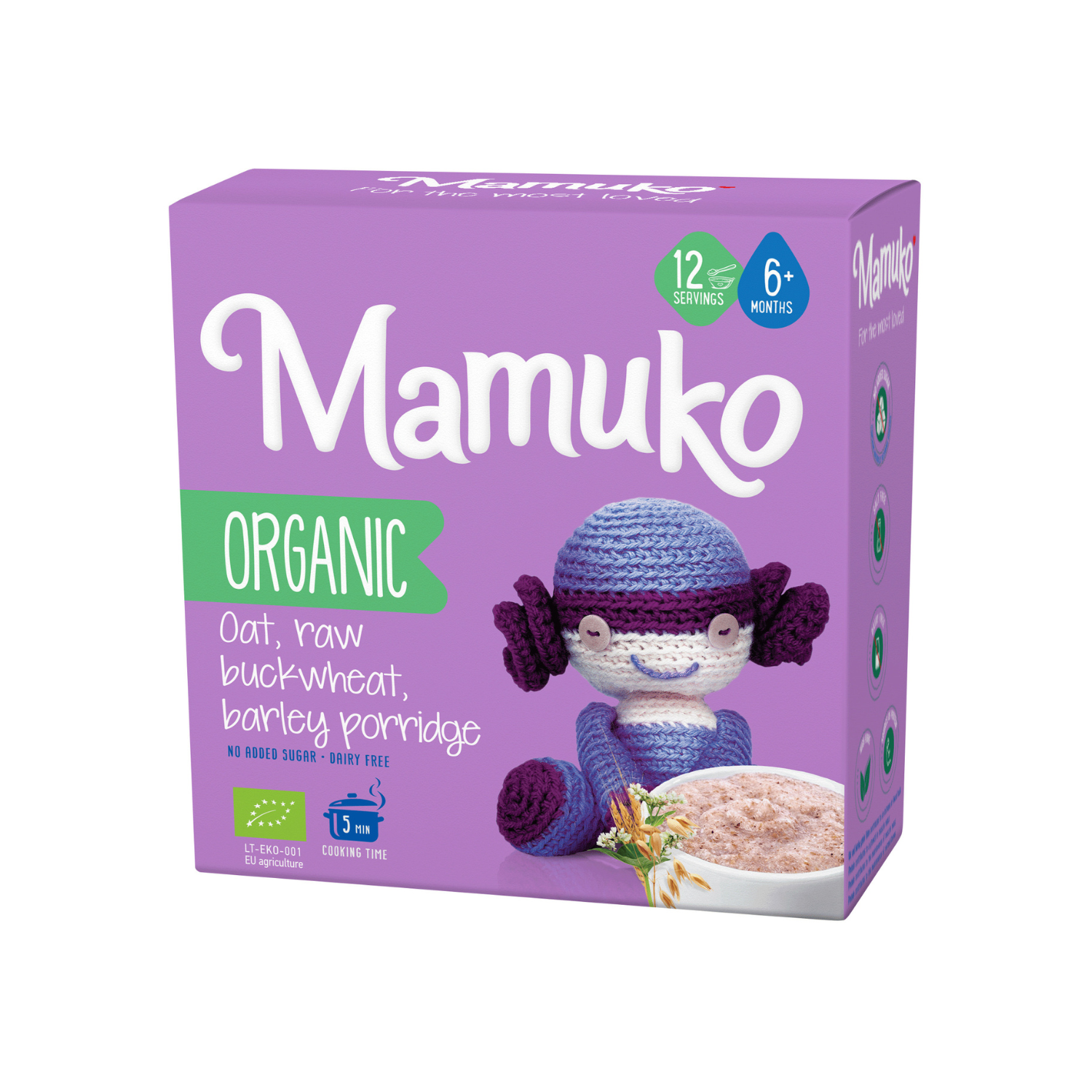 Porridge Bio cu fulgi de ovaz, hrisca si orz, + 6 luni, 200 g, Mamuko