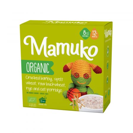 MAMUKO PORRIDGE DIN 5 CEREALE ORZ, SPELTA, HRISCA, SECARA SI FULGI DE OVAZ BIO FARA ZAHAR 12+ LUNI 200G BIO*                            