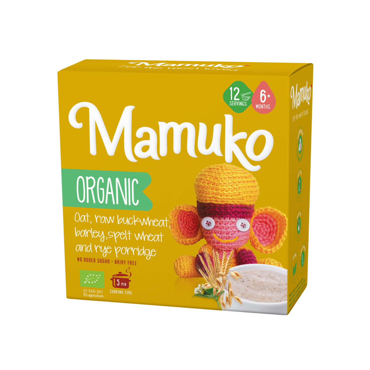 Porridge Bio cu ovaz, hrisca, orz, spelta si secara, + 6 luni, 200 g, Mamuko