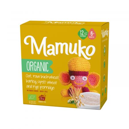 MAMUKO PORRIDGE DIN 5 CEREALE OVAZ, HRISCA, ORZ, SPELTA SI SECARA BIO FARA ZAHAR 6+ LUNI 200G BIO*                                                    