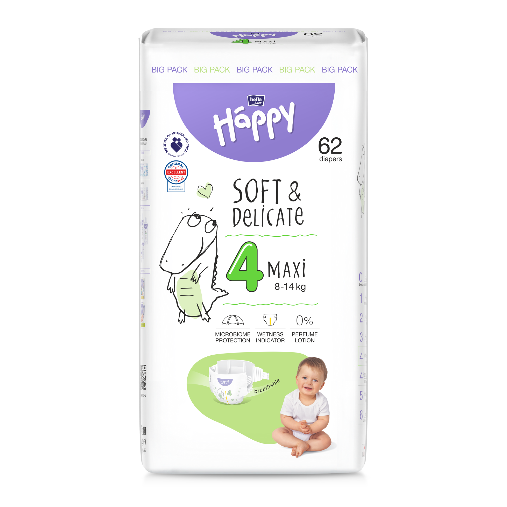 Scutece maxi Soft and Delicate, Nr 4, 8-14 kg, 62 bucati, Happy