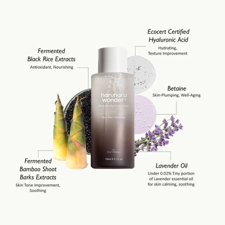 Toner cu acid hialuronic si orez negru, 150 ml, Haruharu Wonder 767947