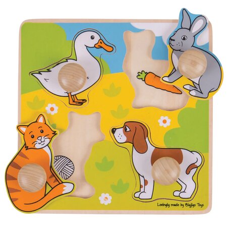 Puzzle din lemn Animal de companie, +12 luni, 4 piese, BigJigs 653071