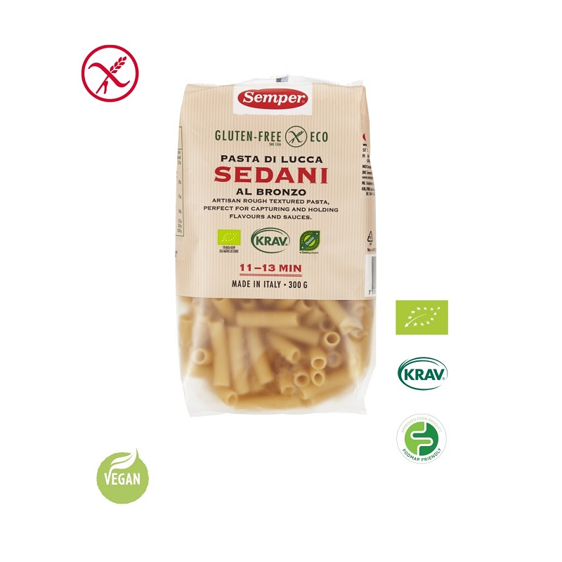 Paste Sedani Bio fara gluten, 300 g, Semper