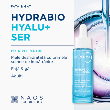 Ser hidratant pentru fata cu acid hialuronic si niacinamida Hydrabio Hyalu+, 30 ml, Bioderma 822854