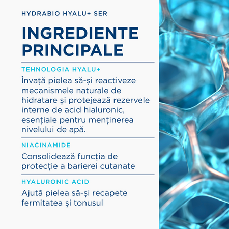 Ser hidratant pentru fata cu acid hialuronic si niacinamida Hydrabio Hyalu+, 30 ml, Bioderma 822857
