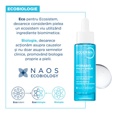 Ser hidratant pentru fata cu acid hialuronic si niacinamida Hydrabio Hyalu+, 30 ml, Bioderma 822862