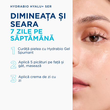 Ser hidratant pentru fata cu acid hialuronic si niacinamida Hydrabio Hyalu+, 30 ml, Bioderma 822864