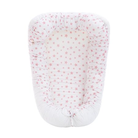 Baby Nest alb cu stelute roz, Twindeco 453667