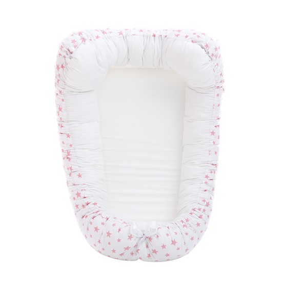 Baby Nest alb cu stelute roz, Twindeco