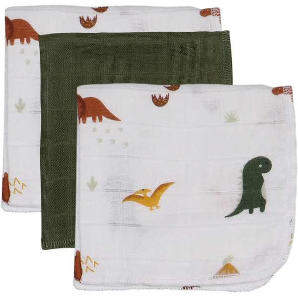 Set museline din bumbac Blush & Blossom, 30 x 30 cm, Dinosaur, 3 bucati, Tryco