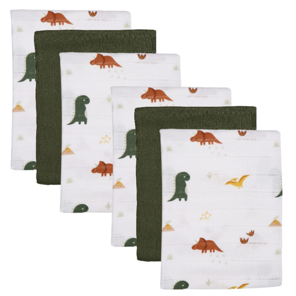 Set museline din bumbac Blush & Blossom, 70 x 70 cm, Dinosaur, 6 bucati, Tryco