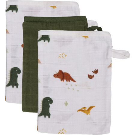 Set starter cu 6 scutece, 3 manusi de baie si 3 museline de gura, Dinosaur, Tryco 574789
