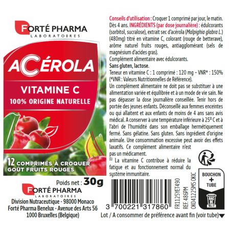 Acerola, 12 comprimate masticabile, Forte Pharma 765967