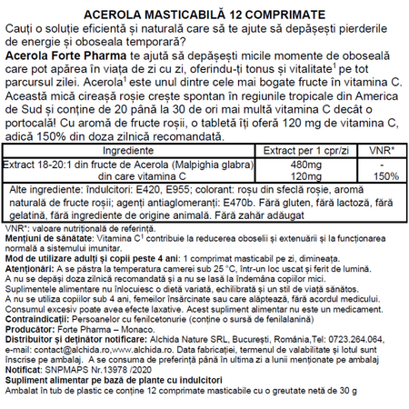 Acerola, 12 comprimate masticabile, Forte Pharma 765966