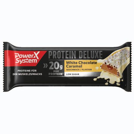 Baton proteic cu ciocolata alba si caramel Protein Deluxe