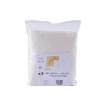 Set 2 cearceafuri pentru patut, 120 x 60 cm, Crem si Galben, Fic Baby 764349
