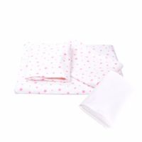 Set lenjerie cu 3 piese pentru patut + protetectie impermeabila, 120x60 cm, Stelute Roz, Fic Baby