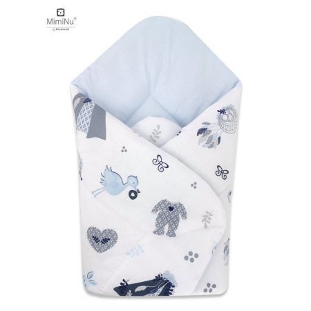 Paturica de infasat multifunctionala cu doua fete, 75x75 cm, Baby Shower Blue, Miminu