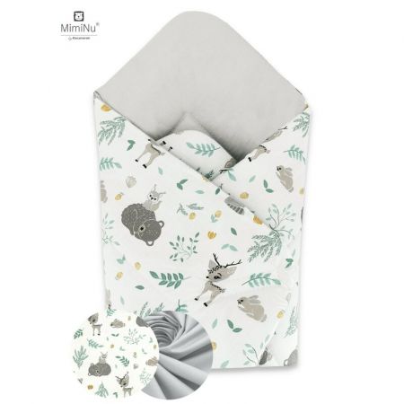 Paturica de infasat multifunctionala cu doua fete, 75x75 cm, Forest Friends Grey - Mint, Miminu