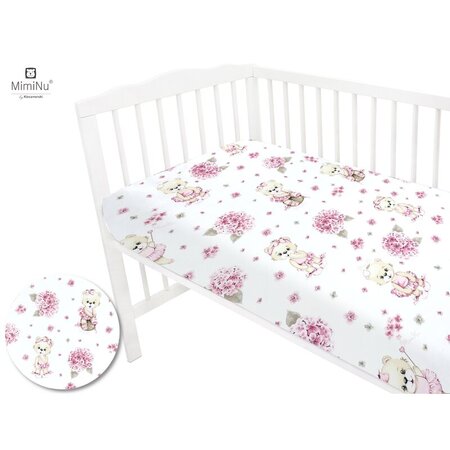 Cearceaf din bumbac cu elastic pentru patut, 120x60 cm, Design Pink Ballerina, MimiNu 575676