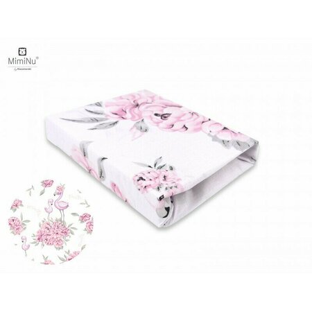 Cearceaf din bumbac cu elastic pentru patut, 120x60 cm, Poenie Pink, MimiNu 575889