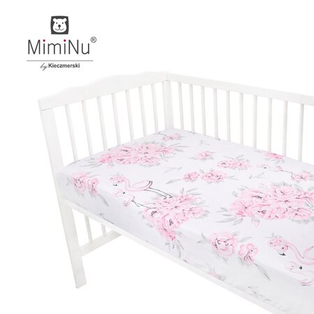 Cearceaf din bumbac cu elastic pentru patut, 120x60 cm, Poenie Pink, MimiNu 575888