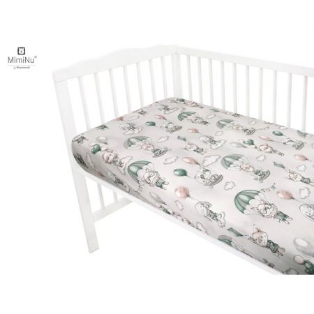 Cearceaf din bumbac cu elastic pentru patut, 120x60 cm, Parachutes Olive, MimiNu 575901