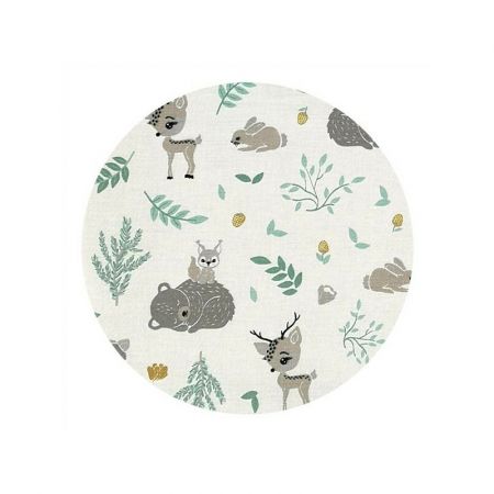 Cearceaf din bumbac cu elastic pentru patut, 120x60 cm, Forest Friends Grey - Mint, MimiNu