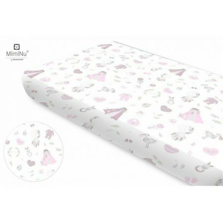 Cearceaf din bumbac cu elastic pentru patut, 120x60 cm, Baby Shower Pink, MimiNu 575942