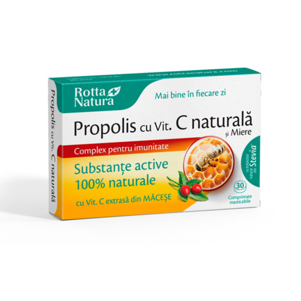 Propolis cu Vitamina C si miere, 30 comprimate, Rotta Natura