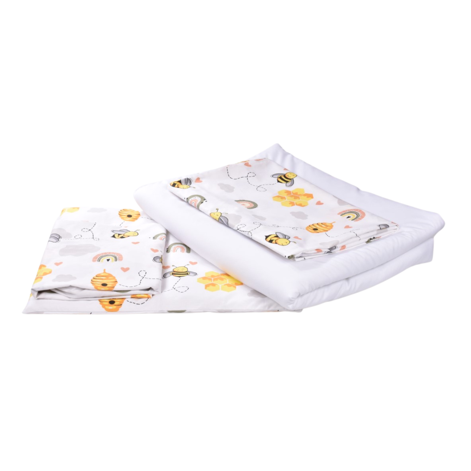 Lenjerie pentru patut cu 5 piese, 120 x 60 cm, model Albinute, Fic Baby