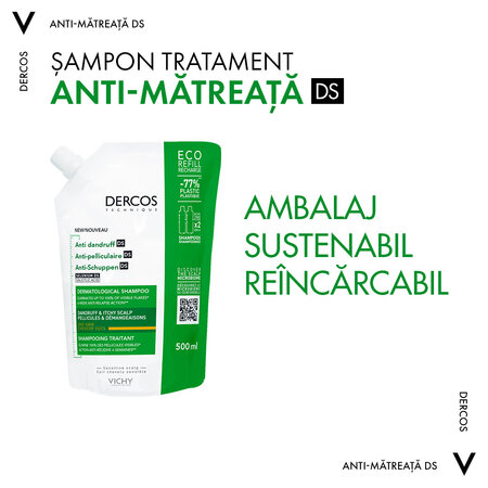 Rezerva eco sampon anti-matreata pentru par normal-uscat Dercos, 500 ml, Vichy 577302
