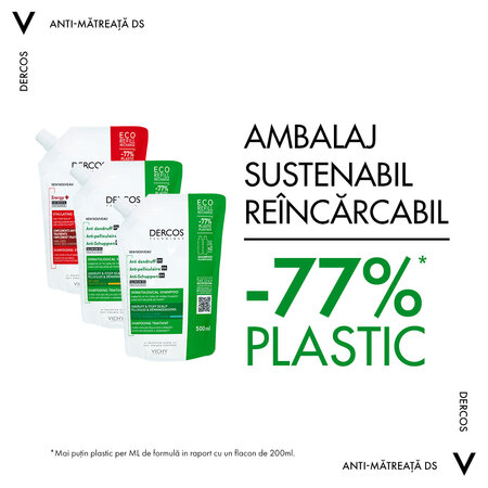 Rezerva eco sampon anti-matreata pentru par normal-uscat Dercos, 500 ml, Vichy 577303