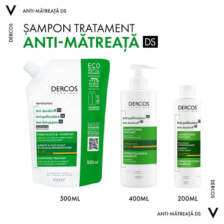 Rezerva eco sampon anti-matreata pentru par normal-uscat Dercos, 500 ml, Vichy 577300