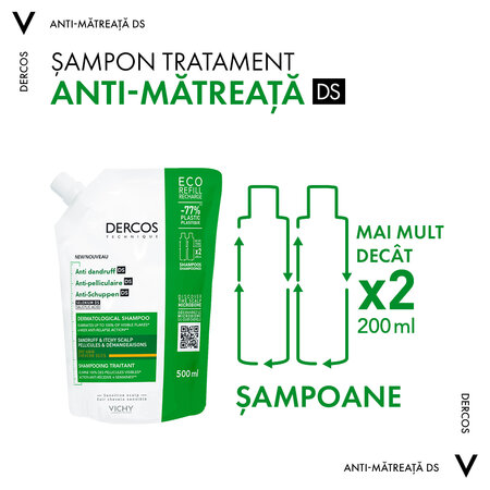 Rezerva eco sampon anti-matreata pentru par normal-uscat Dercos, 500 ml, Vichy 577301