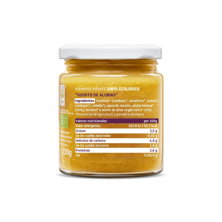 Piure Bio de legume cu fasole alba, vitel si ulei masline, +6 luni, 230 g, Smileat 577318