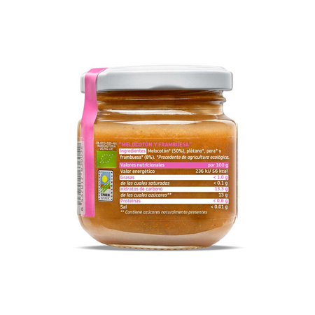 Piure Bio din piersici si zmeura, +6 luni, 130 g, Smileat 577354