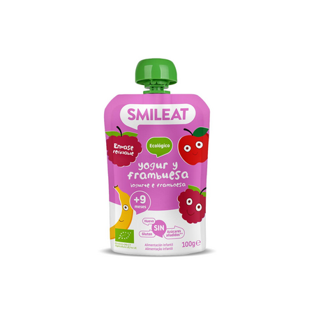 SMILEAT GUSTARE PIURE BIO DIN ZMEURA SI IAURT GRECESC, +9 LUNI BIO*