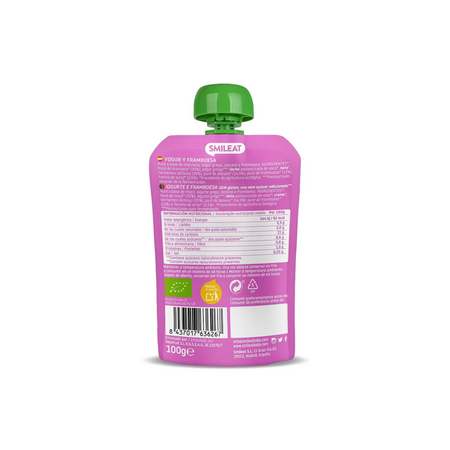 Piure Bio din zmeura si iaurt grecesc, +9 luni, 100 g, Smileat 577450