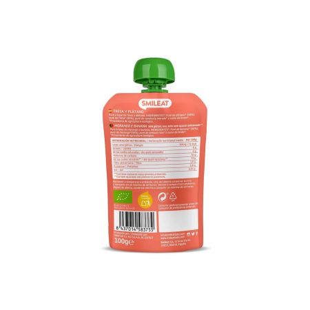 Piure Bio din banane si capsuni, +6 luni, 100 g, Smileat 577601