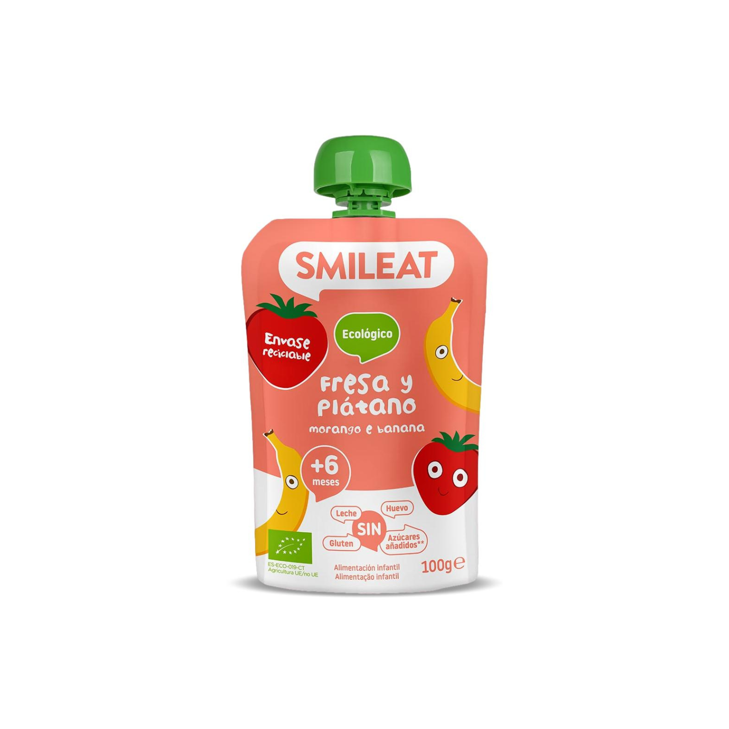 Piure Bio din banane si capsuni, +6 luni, 100 g, Smileat