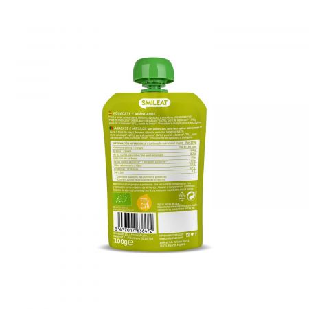 Piure Bio din avocado si afine, +6 luni, 100 g, Smileat 577609