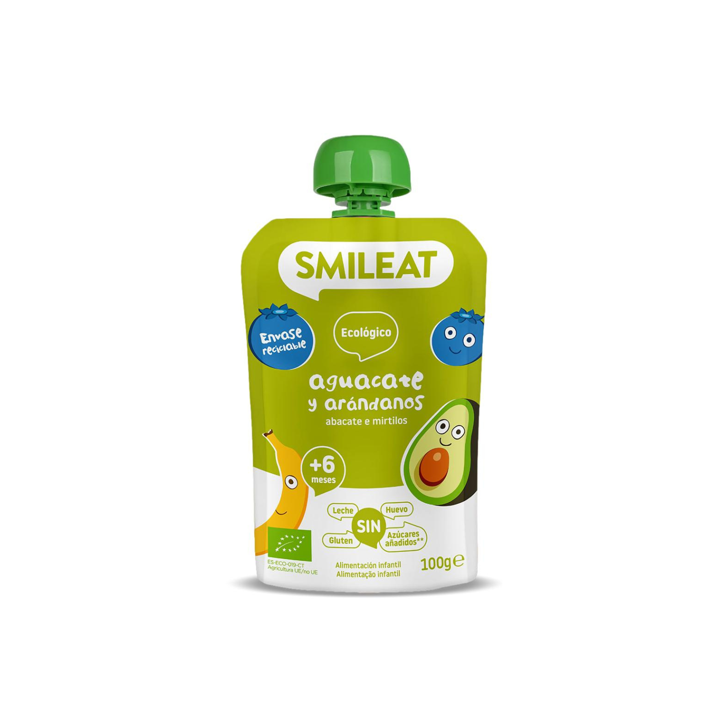 Piure Bio din avocado si afine, +6 luni, 100 g, Smileat