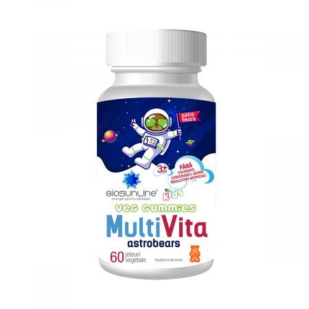 Ursuleti gumati cu aroma de capsuni multivitamine pentru copii Biosunline Astrobears, 60 bucati