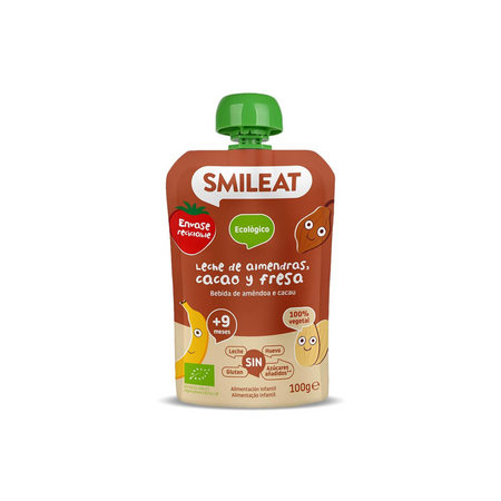 Piure Bio din migdale, cacao si capsuni, +9 luni, 100 g, Smileat