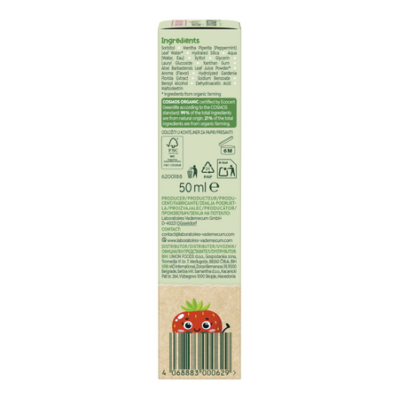 Pasta de dinti bio pentru copii, Capsuni, 0-6 ani, 50 ml, Vademecum 795603